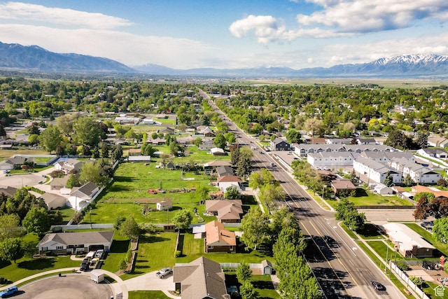 aerial perspective of suburban area with a mountain backdrop