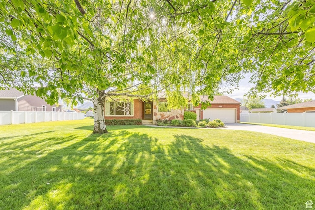 view of front facade with driveway, an attached garage, and brick siding