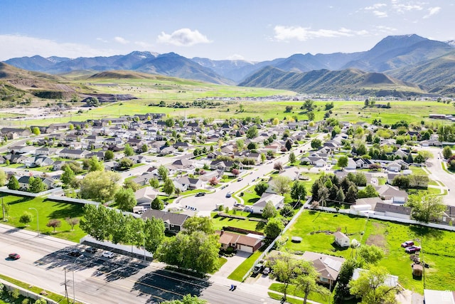 aerial perspective of suburban area with a mountain backdrop
