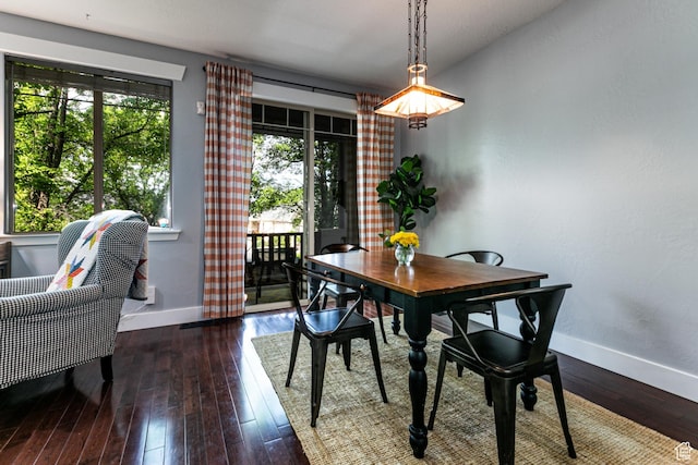 dining space featuring baseboards and hardwood / wood-style floors