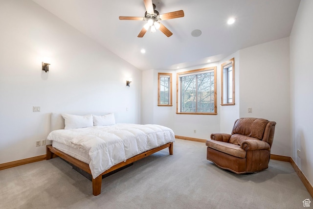 3033 Canyon Links Dr, Park City, UT 84098 - bedroom with light carpet, recessed lighting, vaulted ceiling, and a ceiling fan