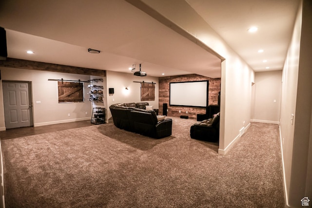 2817 S 1415 W, Syracuse, UT 84075 - carpeted cinema room featuring a barn door, recessed lighting, and baseboards