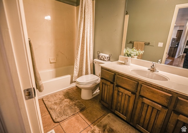 2817 S 1415 W, Syracuse, UT 84075 - bathroom featuring toilet, vanity, tile patterned floors, and shower / bathtub combination with curtain