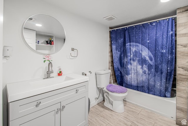 2994 S Tangent Peak Rd, Magna, UT 84044 - bathroom with shower / bath combo with shower curtain, vanity, toilet, and wood finished floors