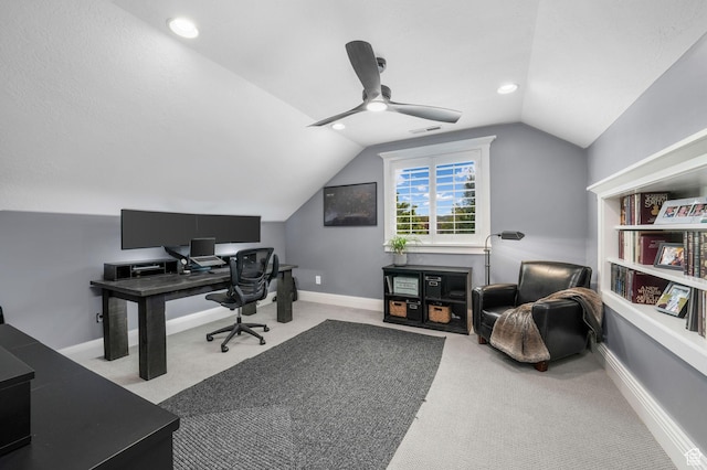 5982 N Rollins Ranch Rd W, Mountain Green, UT 84050 - office space featuring ceiling fan, lofted ceiling, carpet, and recessed lighting
