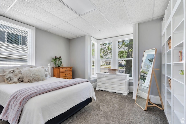 bedroom with a paneled ceiling and carpet flooring