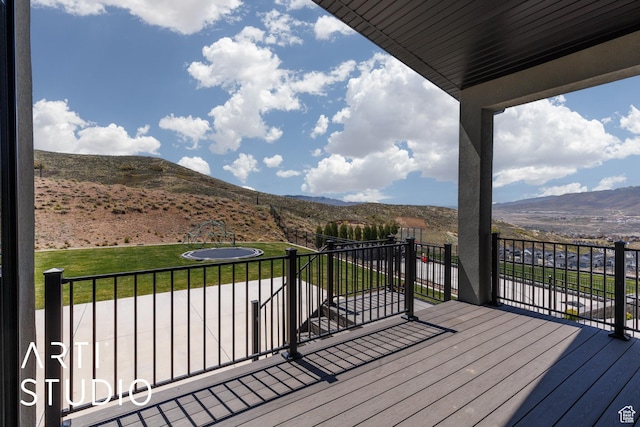 deck featuring a mountain view