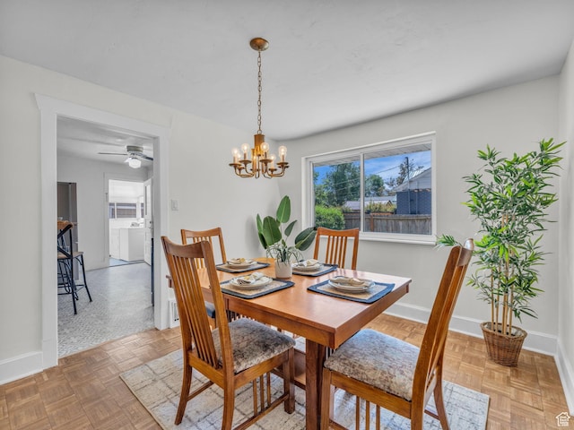 2829 S 900 E, Millcreek, UT 84106 - dining space with baseboards, a chandelier, and a ceiling fan