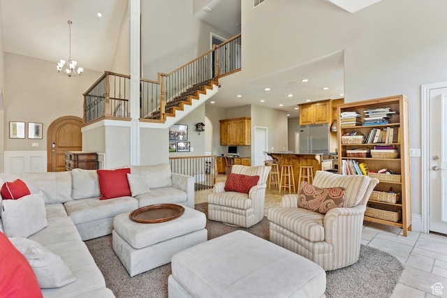 2333 S Falcon Way, Huntsville, UT 84317 - living area with a towering ceiling, a chandelier, and recessed lighting