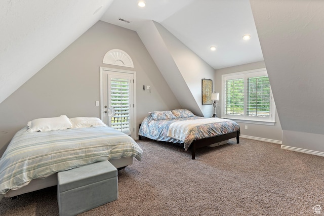 2333 S Falcon Way, Huntsville, UT 84317 - carpeted bedroom featuring lofted ceiling, multiple windows, baseboards, and recessed lighting