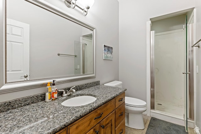 2333 S Falcon Way, Huntsville, UT 84317 - bathroom featuring a shower stall, toilet, vanity, and tile patterned flooring