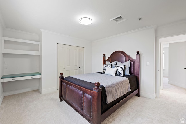 2859 W Country Classic Dr, Bluffdale, UT 84065 - bedroom featuring light colored carpet, crown molding, a closet, and baseboards