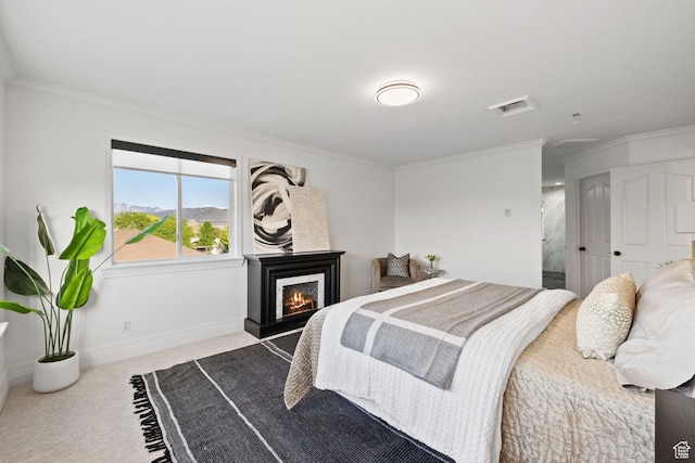 2859 W Country Classic Dr, Bluffdale, UT 84065 - bedroom featuring crown molding, carpet, a warm lit fireplace, and baseboards
