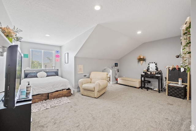 2859 W Country Classic Dr, Bluffdale, UT 84065 - carpeted bedroom with a textured ceiling, lofted ceiling, recessed lighting, and baseboards