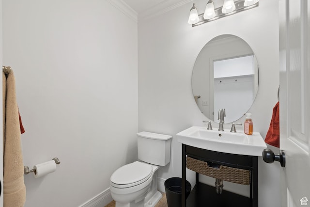 2859 W Country Classic Dr, Bluffdale, UT 84065 - half bath with toilet, crown molding, baseboards, and a sink