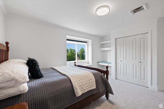 2859 W Country Classic Dr, Bluffdale, UT 84065 - bedroom featuring ornamental molding, a closet, carpet, and baseboards