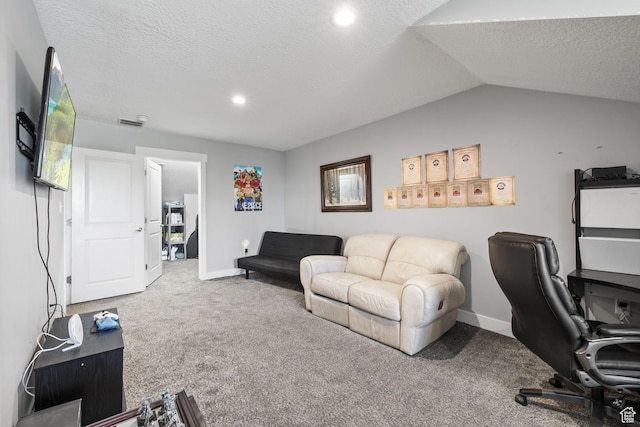 2859 W Country Classic Dr, Bluffdale, UT 84065 - office with carpet floors, a textured ceiling, baseboards, recessed lighting, and vaulted ceiling