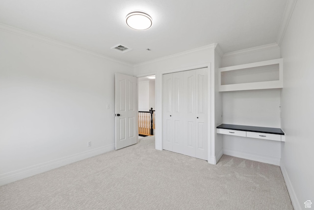 2859 W Country Classic Dr, Bluffdale, UT 84065 - unfurnished bedroom featuring crown molding, light colored carpet, a closet, baseboards, and an office area