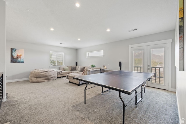 2859 W Country Classic Dr, Bluffdale, UT 84065 - rec room with french doors, carpet flooring, recessed lighting, and baseboards