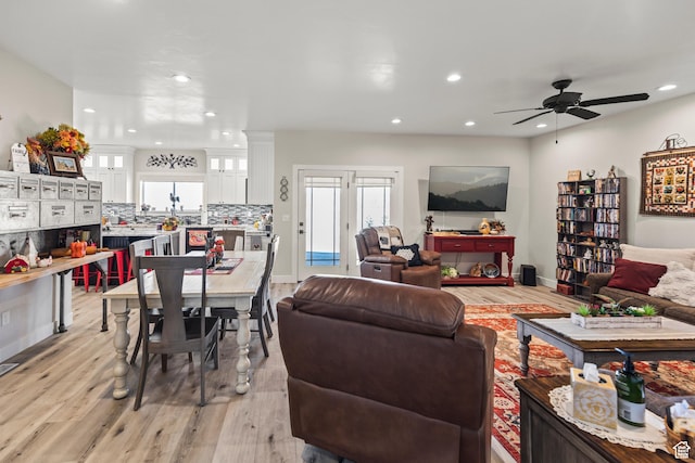 2201 S 380 W, Richfield, UT 84701 - living area featuring light wood-type flooring, recessed lighting, a ceiling fan, and baseboards