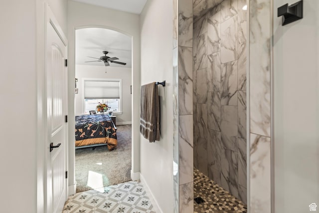 2201 S 380 W, Richfield, UT 84701 - bathroom with a walk in shower, a ceiling fan, baseboards, and ensuite bathroom