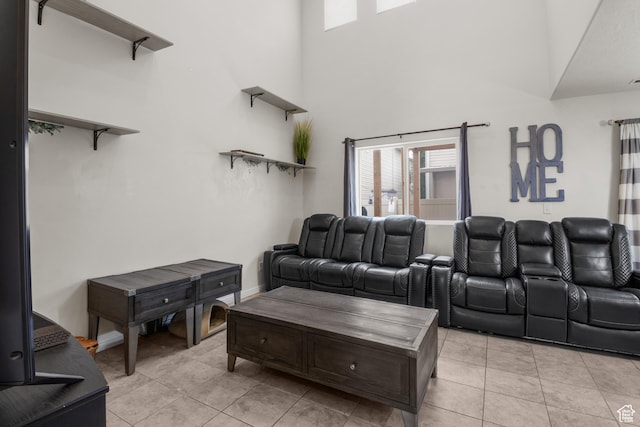 920 W Stonehaven Dr, North Salt Lake, UT 84054 - living area featuring a high ceiling and light tile patterned floors