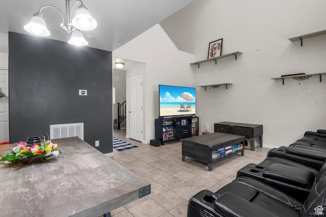 920 W Stonehaven Dr, North Salt Lake, UT 84054 - living room featuring light tile patterned floors, a chandelier, and baseboards