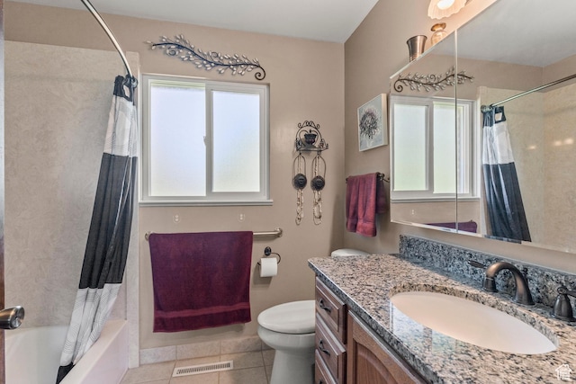 3647 Maple Creek Rd N, Franklin, ID 83237 - bathroom featuring tile patterned flooring, toilet, vanity, and shower / bath combination with curtain
