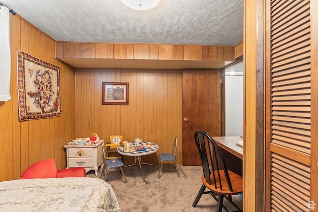 3647 Maple Creek Rd N, Franklin, ID 83237 - carpeted bedroom with wooden walls and a textured ceiling