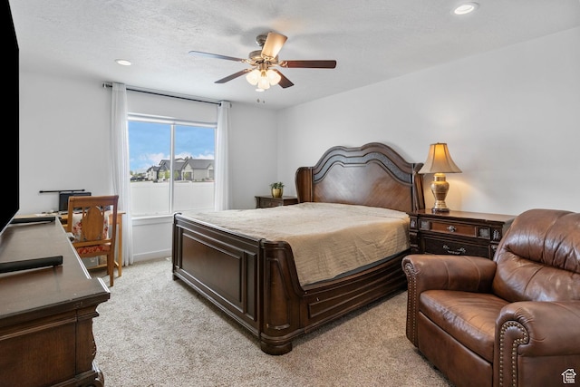2256 E Boxwood Ln, Eagle Mountain, UT 84005 - bedroom featuring light colored carpet, recessed lighting, and a ceiling fan