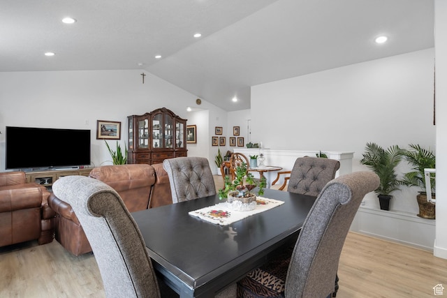 2256 E Boxwood Ln, Eagle Mountain, UT 84005 - dining room featuring light wood-type flooring, vaulted ceiling, and recessed lighting