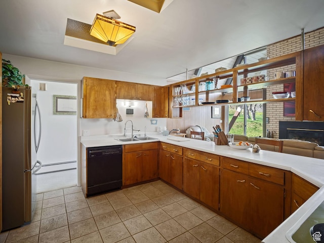 360 Crestview Dr, Park City, UT 84098 - kitchen with dishwasher, freestanding refrigerator, a sink, light countertops, and baseboard heating