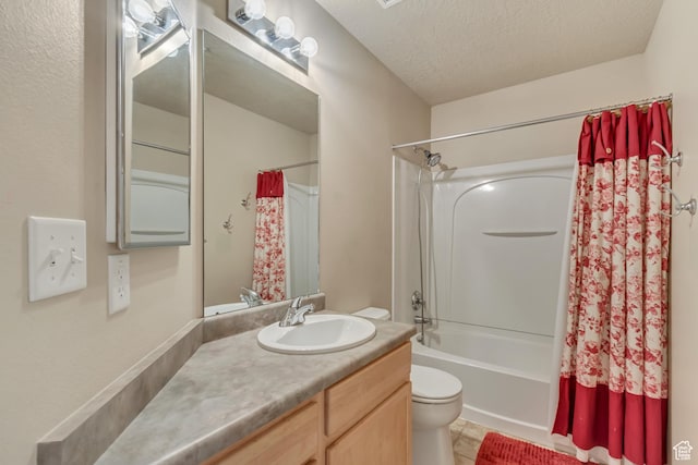 1524 W Napa Ave S, Bluffdale, UT 84065 - full bathroom with toilet, a textured ceiling, shower / tub combo with curtain, vanity, and tile patterned floors