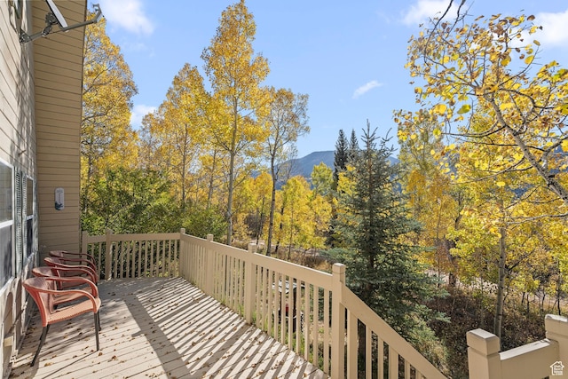 wooden terrace with a mountain view
