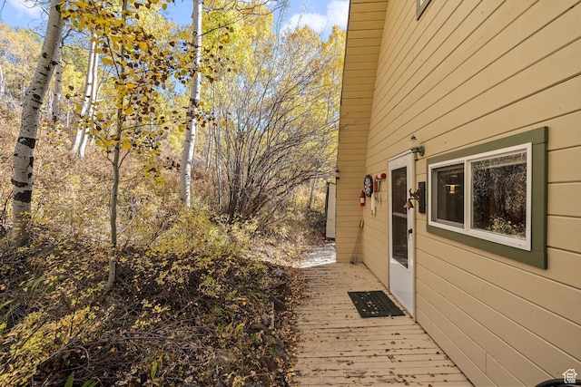 view of side of home featuring a deck