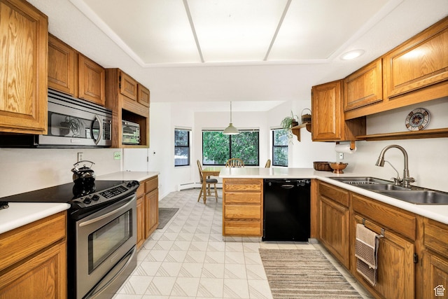 1729 N 1700 E, North Logan, UT 84341 - kitchen featuring appliances with stainless steel finishes, a sink, open shelves, and brown cabinetry