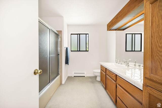 1729 N 1700 E, North Logan, UT 84341 - full bath featuring baseboard heating, vanity, toilet, baseboards, and enclosed tub / shower combo
