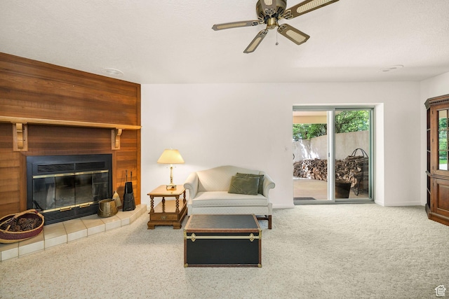 1729 N 1700 E, North Logan, UT 84341 - living area with ceiling fan, a tile fireplace, and baseboards
