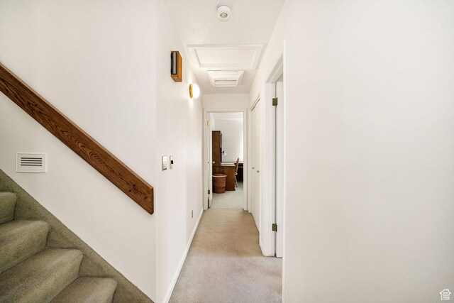 1729 N 1700 E, North Logan, UT 84341 - hall featuring light colored carpet, attic access, and stairs