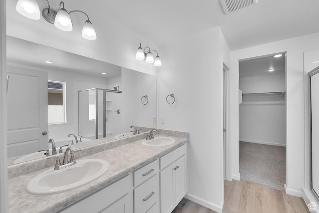 241 W 825 S Unit 305, Willard, UT 84340 - full bathroom featuring a shower stall, wood finished floors, double vanity, and a spacious closet