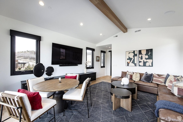 living room with recessed lighting and wood finished floors