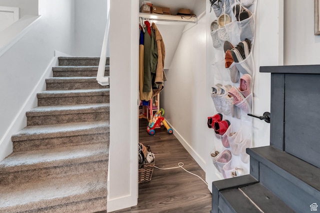 24 S Baker Spring Cv, Saratoga Springs, UT 84045 - staircase with wood finished floors and baseboards