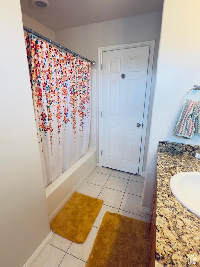 4382 N Pheasant Ridge Trl, Lehi, UT 84043 - full bath with tile patterned flooring, baseboards, shower / bath combination with curtain, and vanity