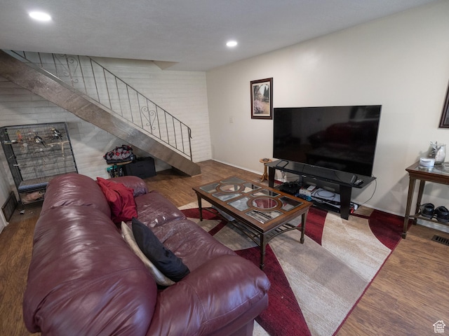 4318 S 1100 W Unit 34C, Salt Lake City, UT 84123 - living area featuring stairway, baseboards, recessed lighting, and wood finished floors
