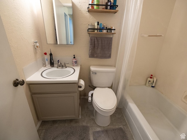 4318 S 1100 W Unit 34C, Salt Lake City, UT 84123 - bathroom with toilet, vanity, tile patterned floors, and shower / bath combination with curtain