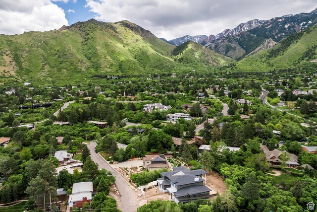aerial overview of property's location with a mountainous background