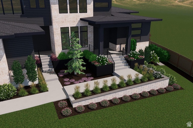 3756 E Hermes Dr, Salt Lake City, UT 84124 - view of exterior entry featuring stone siding and roof with shingles