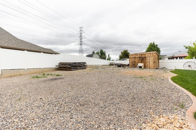 fenced backyard with a shed and an outdoor structure
