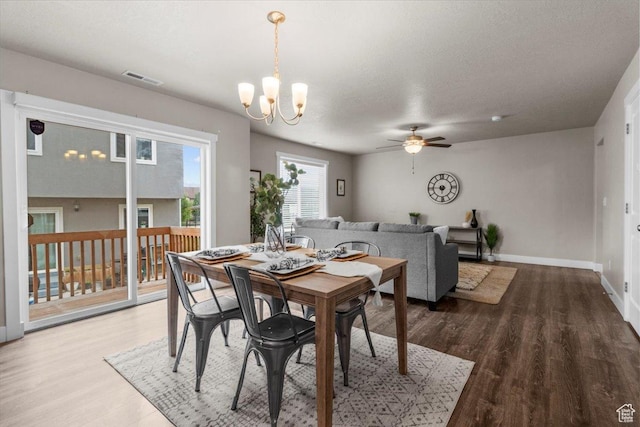 930 N 90 W, Santaquin, UT 84655 - dining space featuring ceiling fan, a chandelier, wood finished floors, and baseboards