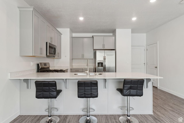 3714 W Soft Whisper Way, Herriman, UT 84096 - kitchen with stainless steel appliances, a sink, light wood-style flooring, gray cabinets, and light countertops